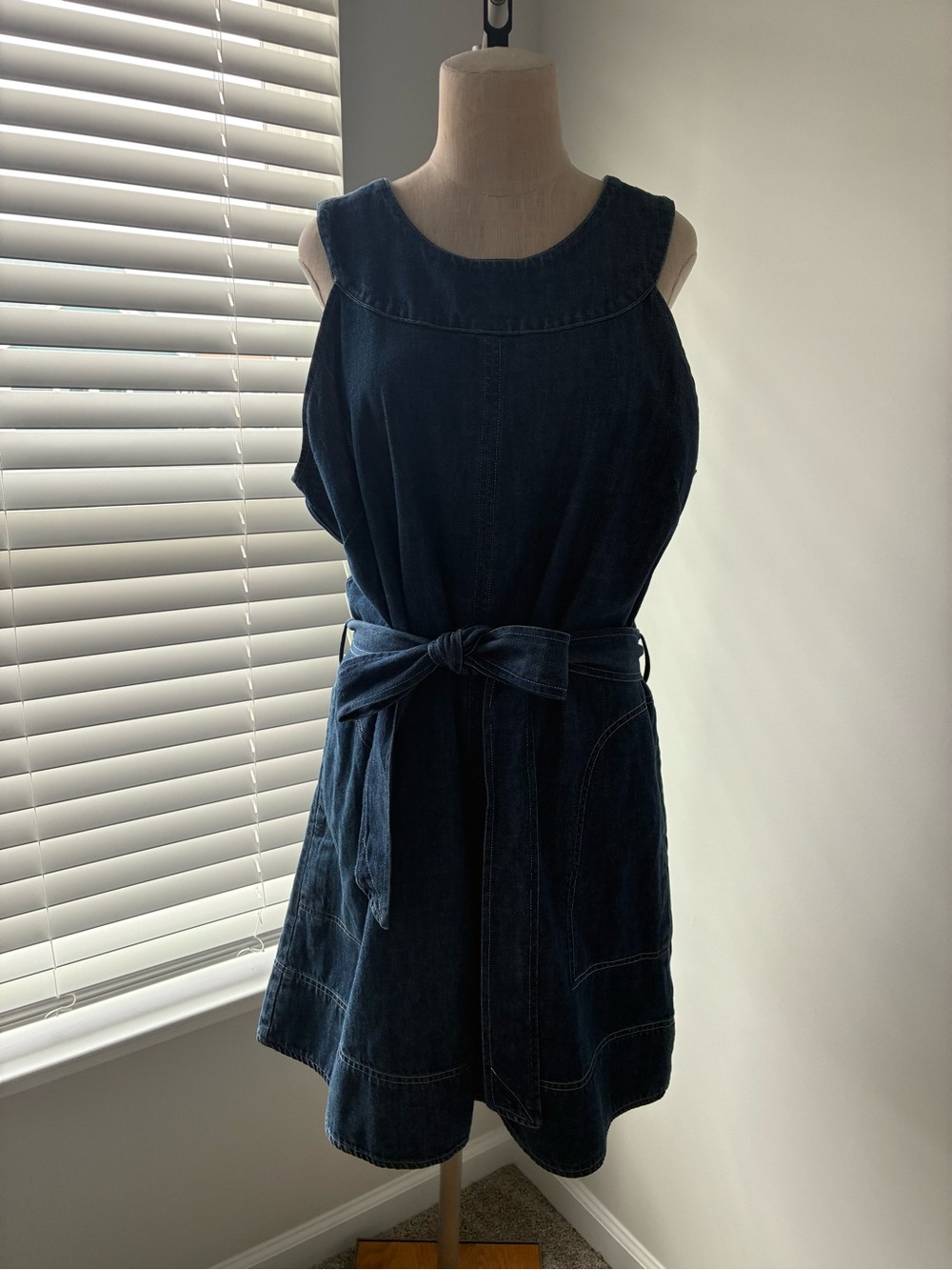 Free Assembly Women's Dark Denim Waist Tie Mini Dress